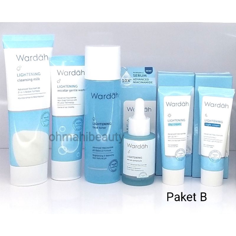 Wardah Paket Lightening Series - Paket Hemat (6pcs) (5pcs) (3pcs) - Skincare Wardah - Paket Wardah Lightening Series-Paket B Normal SKin