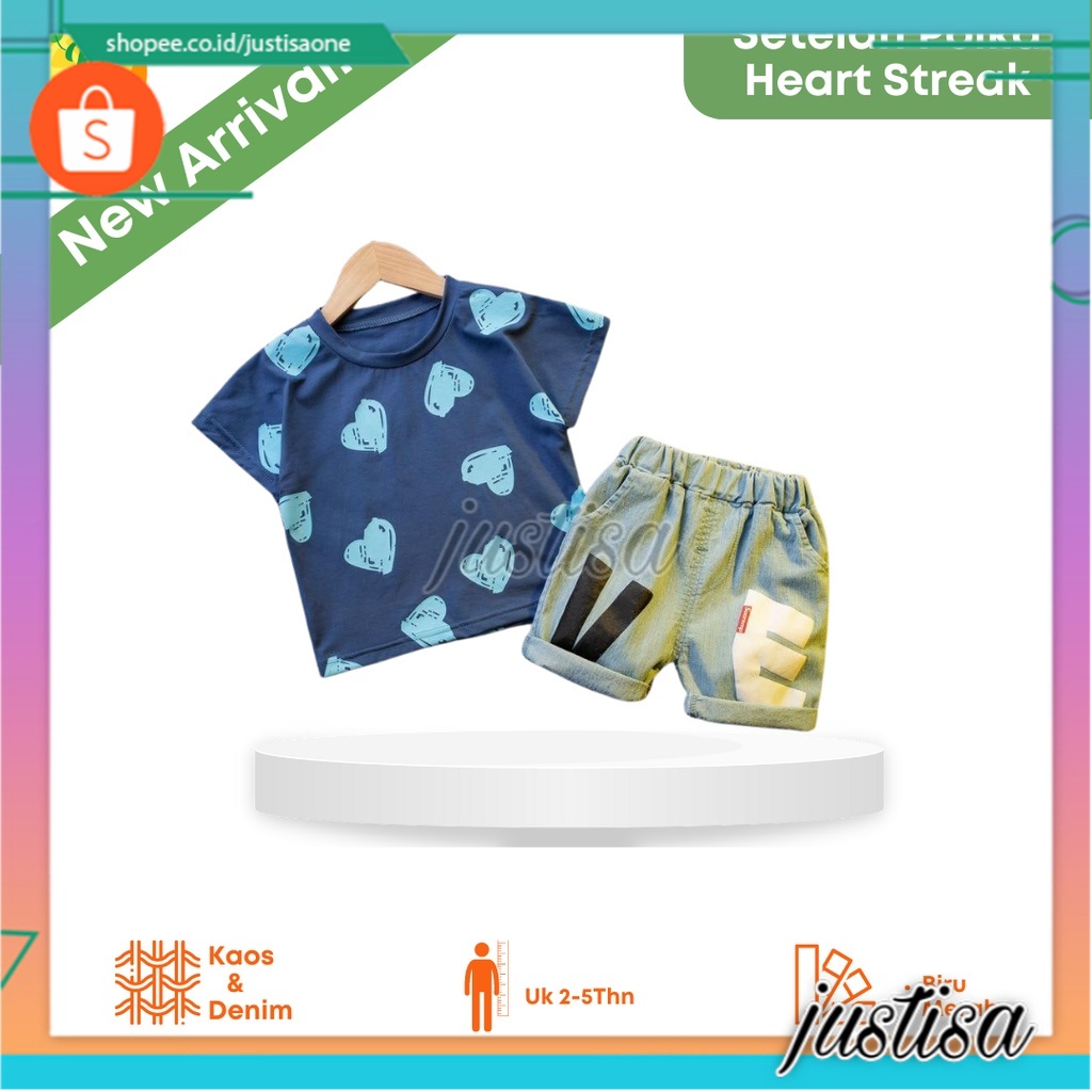 Promo !! Setelan baju anak cewek / setelan polka heart streak ukuran 2-5tahun / Setelan anak import / Baju anak perempuan