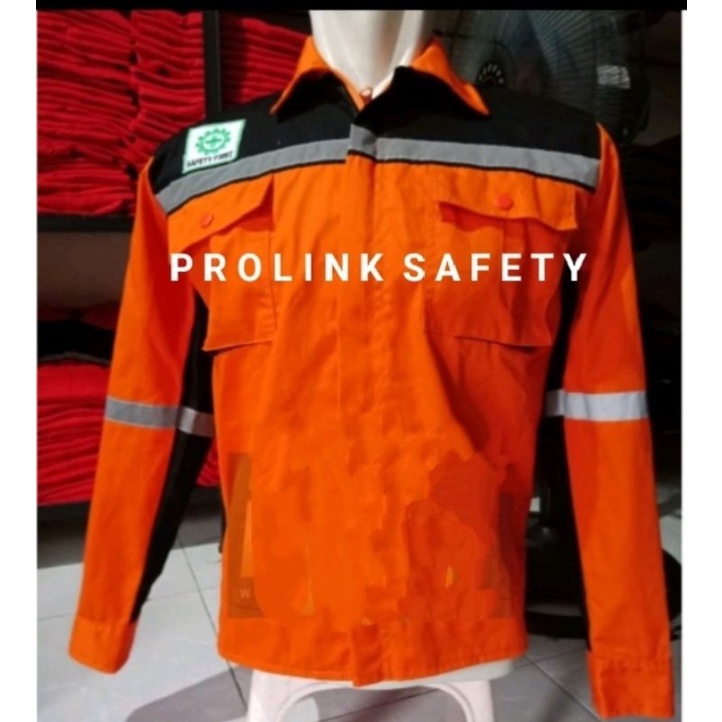 SERAGAM SAFETY SETELAN ORANYE HITAM RESLETING