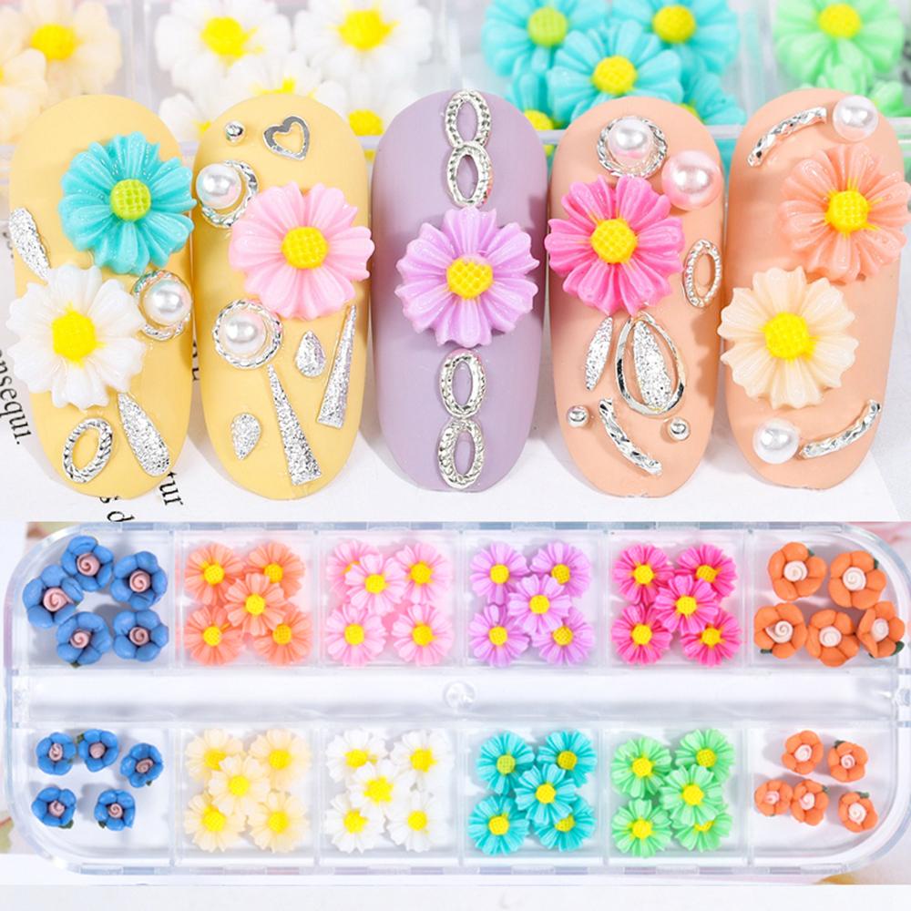 AUGUSTINA Agustin 3D Bunga Resin Mawar Warna-Warni Berbagai Berujung Lima Bintang Hati Kelopak daisy Kecil Gummy Candy Sunflower Nail Rhinestones