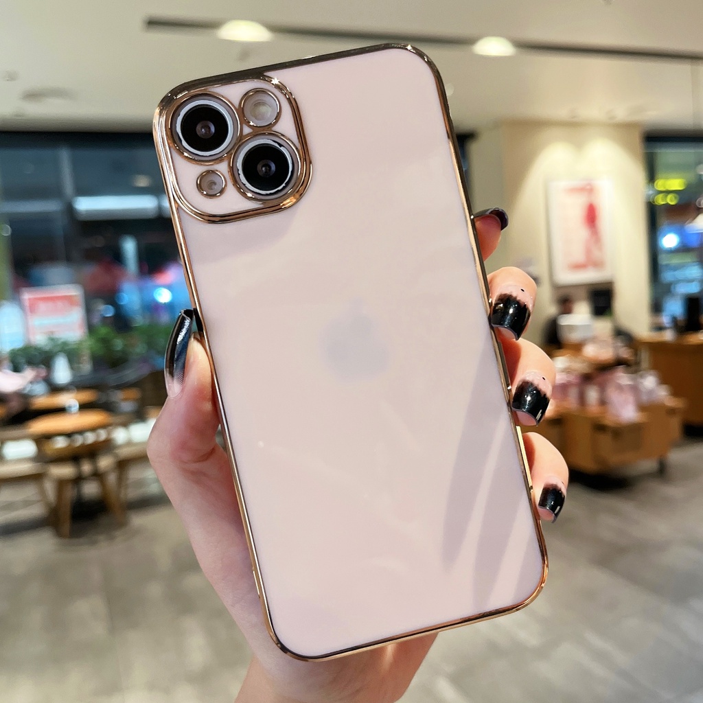 Casing IPhone 11 12 13 14 Pro Max X XS XR 7 8 Plus Motif Kotak 6D Electroplating