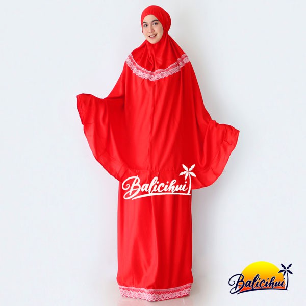 Balicihui Mukena Yasmina Red Polos Mukena Bali Dewasa, Jumbo