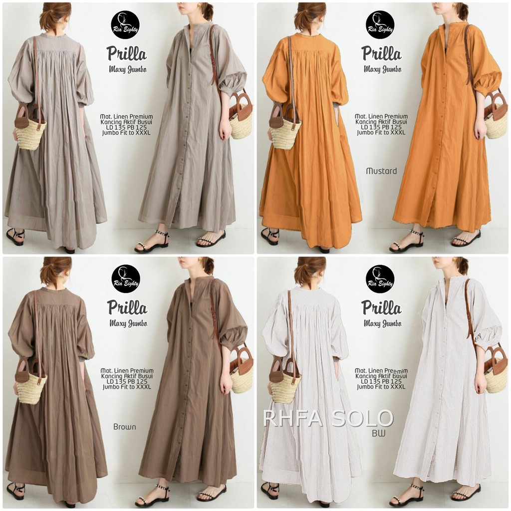 PRILLA DRESS / 7.7  / BAHAN LINEN PREMIUM / LD 135 / PB 125 / JUMBO FIT XXXL / FULL KANCING / RIA EIGHTY