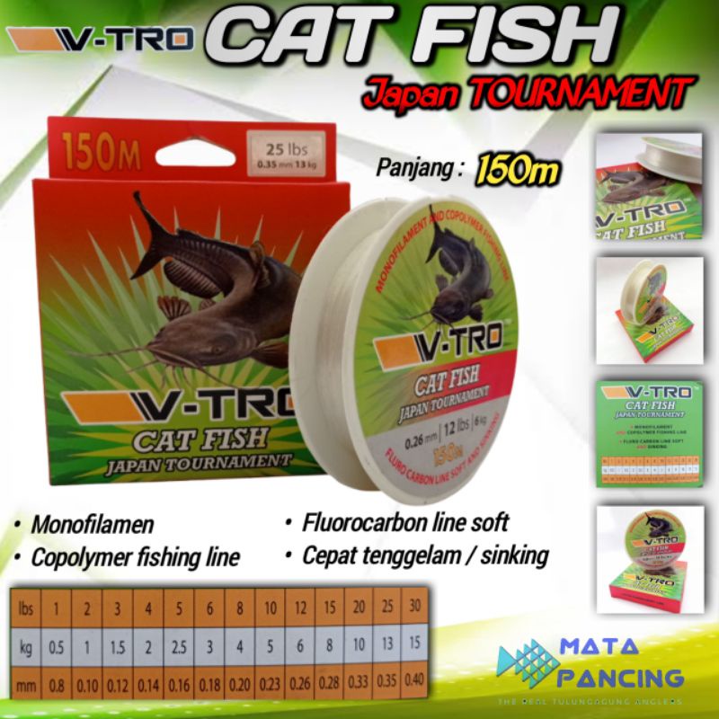 Senar Pancing V-Tro Cat Fish Fluorocarbon 150m Vtro Catfish