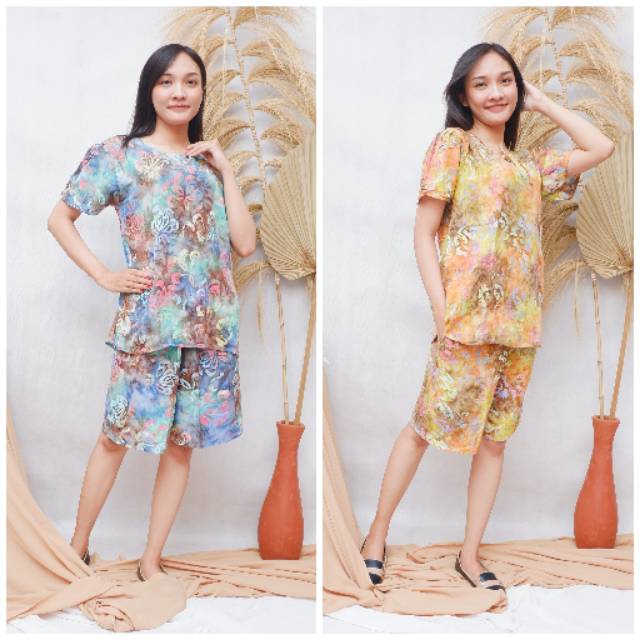 SETELAN BAJU TIDUR BABYDOLL BATIK CAP