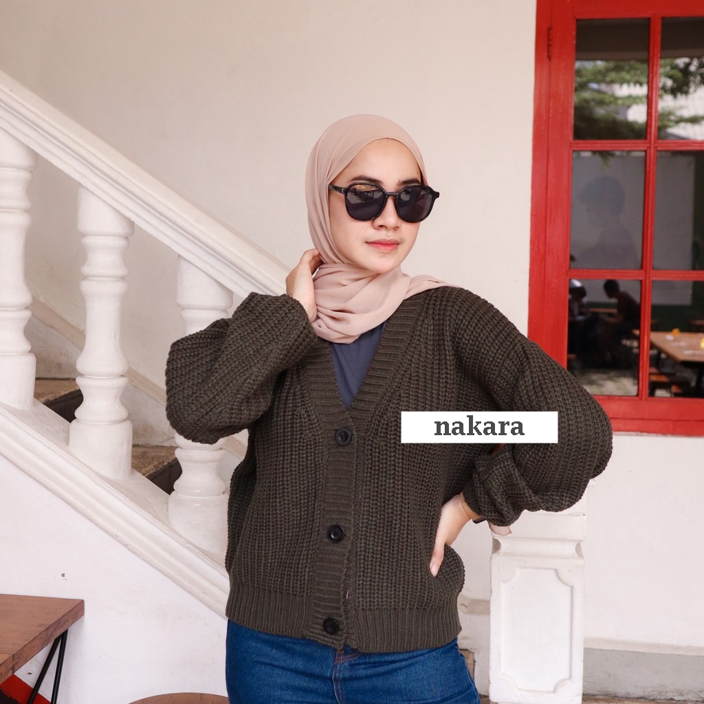 [COD] Nakara Cardigan Rajut Premium Malika Crop Nacara Cardi 3 GATE TEBAL-3 GATE ARMY