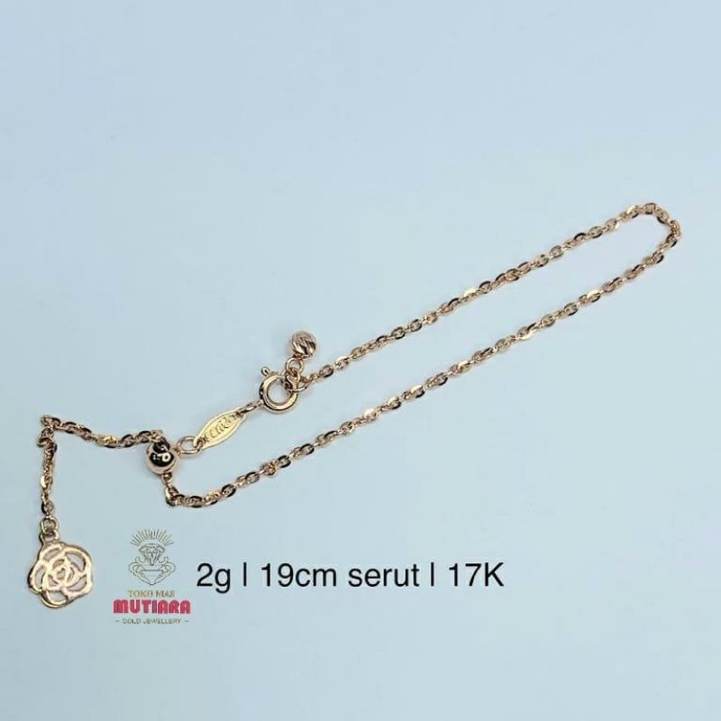 Gelang Rantai Serut Emas Asli Kadar 750 17K Rose Gold Mas Rante Model Bunga Polos Simple