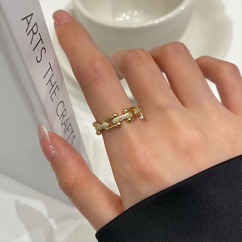 Cincin Rantai Zirkon Ins Fashion   Cincin Terbuka Sederhana yang Dapat Disesuaikan