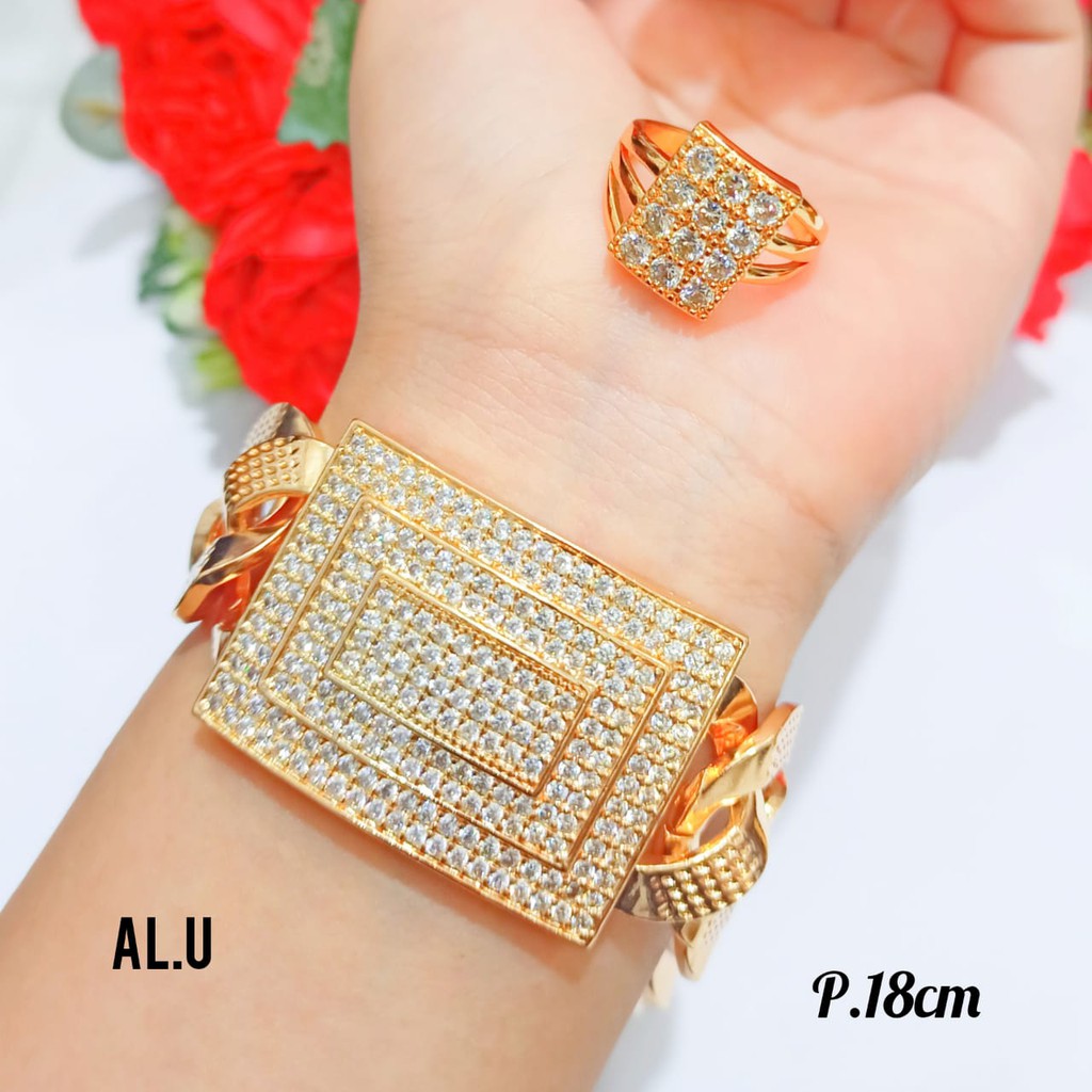 Gelang Fashion TITANIUM full permata zircon FREE Cincin TIDAK LUNTUR &amp; TIDAK KARAT