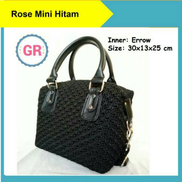 Tas Rajut Wanita Rose Mini Hitam Handmade Asli Jogja Bahan Nilon Murah Berkualitas