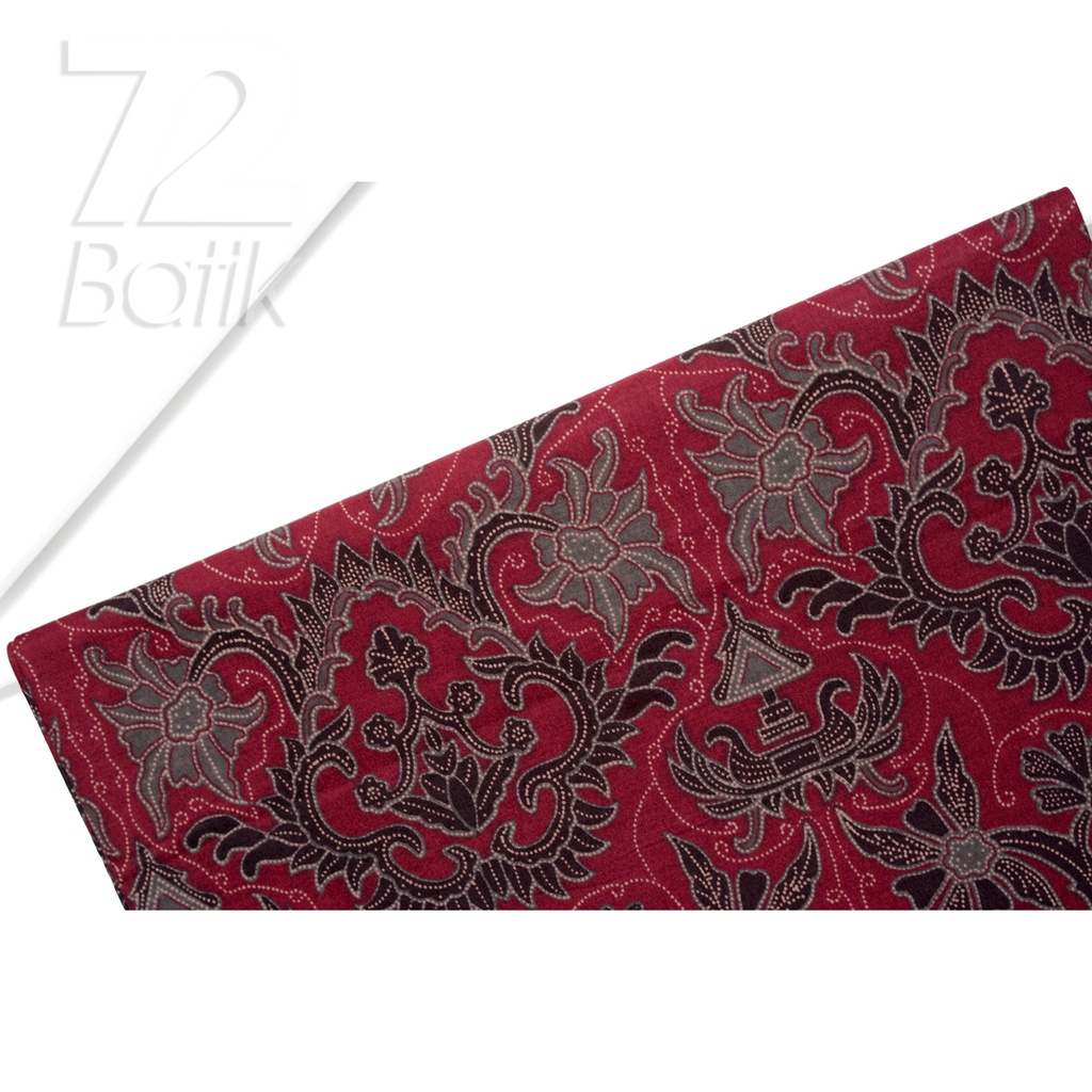 KAIN BATIK PREMIUM Bahan Katun Motif Kembang Taman Warna Merah 721135 Cap 72 Jarik Jarit Samping Kebat Panjang Batik Katun Modern Premium Bahan Seragam Batik Pernikahan Kantor Keluarga Murah Kamen Jadi Batik Bali Lembaran