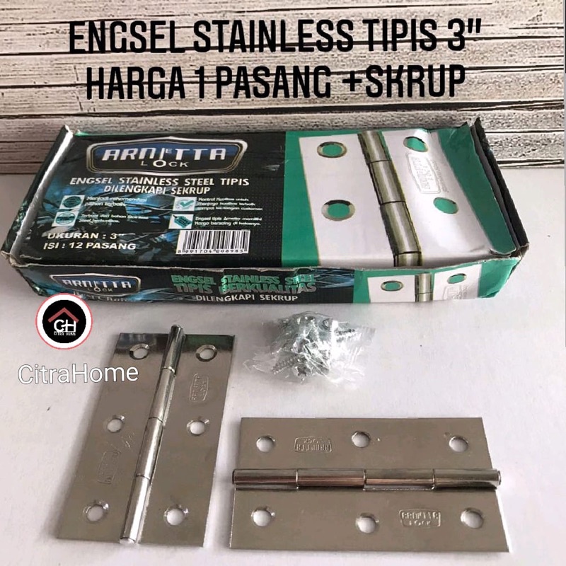Engsel Tipis 3” Stainless Arnetta +Skrup