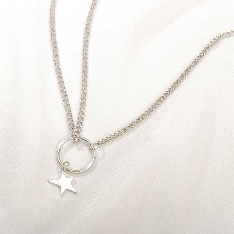 Punk Stainless Steel Wang Yibo Same Necklace Five Pointed Star Round Circle Pendant Hipster Hip Hop Guys Rock Necklaces Jewelry|Chain Necklaces