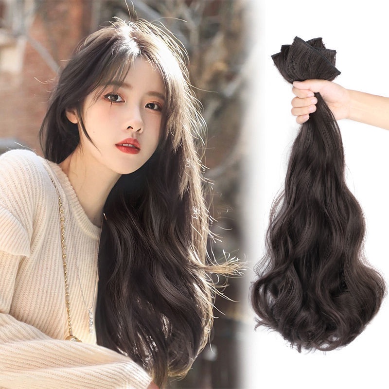 Hair Clip Rambut Asli○◕Wig wanita rambut panjang one piece wig patch mulus ekstensi rambut gelombang