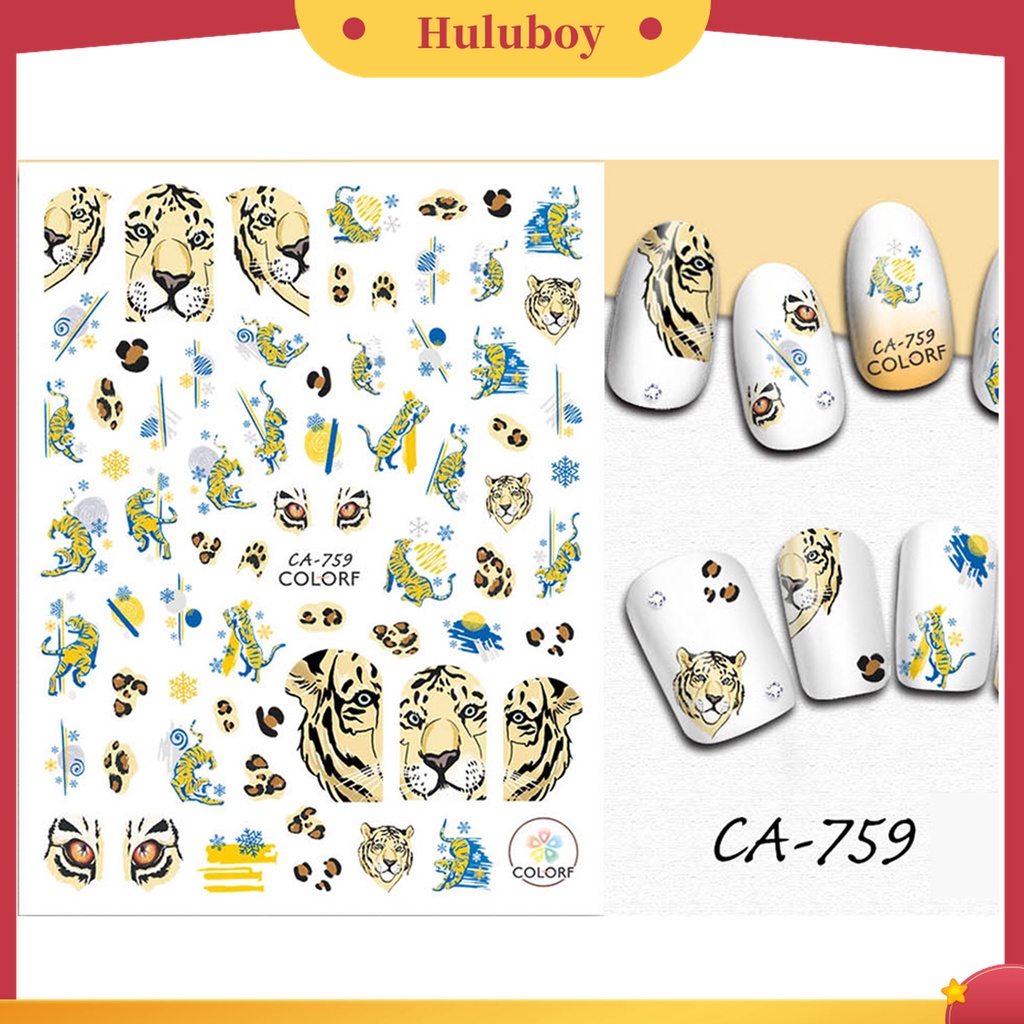 Huluboy Huluboy♡ 3pcs / Set Stiker Kuku 3D Motif Leopard / Macan Untuk Nail Art / Manicure