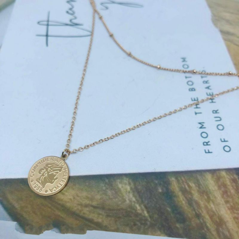 GG Kalung Koin 2 Layer Rose Gold Titanium