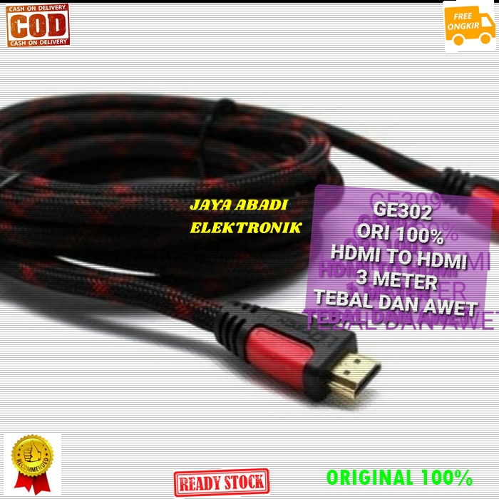 G302 ORIGINAL KABEL HDMI 3 METER CABLE TV CABEL TELEVISI PS GAME CPU MONITOR LAYAR LED FULL HD JEK J
