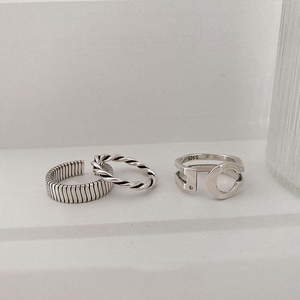 Mxbeauty Wanita Terbuka Cincin Keren Temperamen Memutar Untuk Gadis Punk Warna Silver Hadiah Pesta Perhiasan Jari