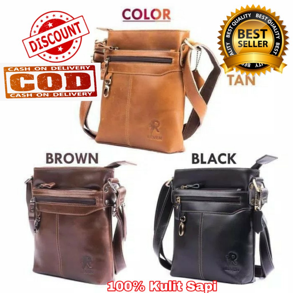 COD - Tas Kulit Asli Model Simple kickers Reven Kulit tebal - Tas pria kulit Asli Terbaru