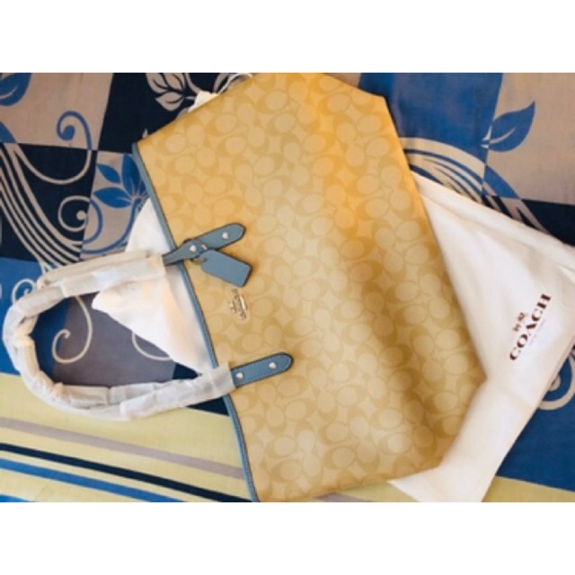 NEW Tas Coach Tote Bag City Zip Khaki Corn Flower ORIGINAL