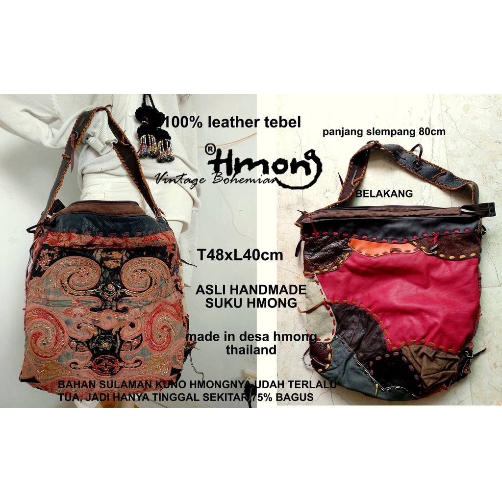 TAS BORDIRAN VINTAGE/TAS KULIT BOHO/TAS KULIT VINTAGE/TAS KULIT SUKU HMONG THAILAND/TAS BANJARA/TAS 