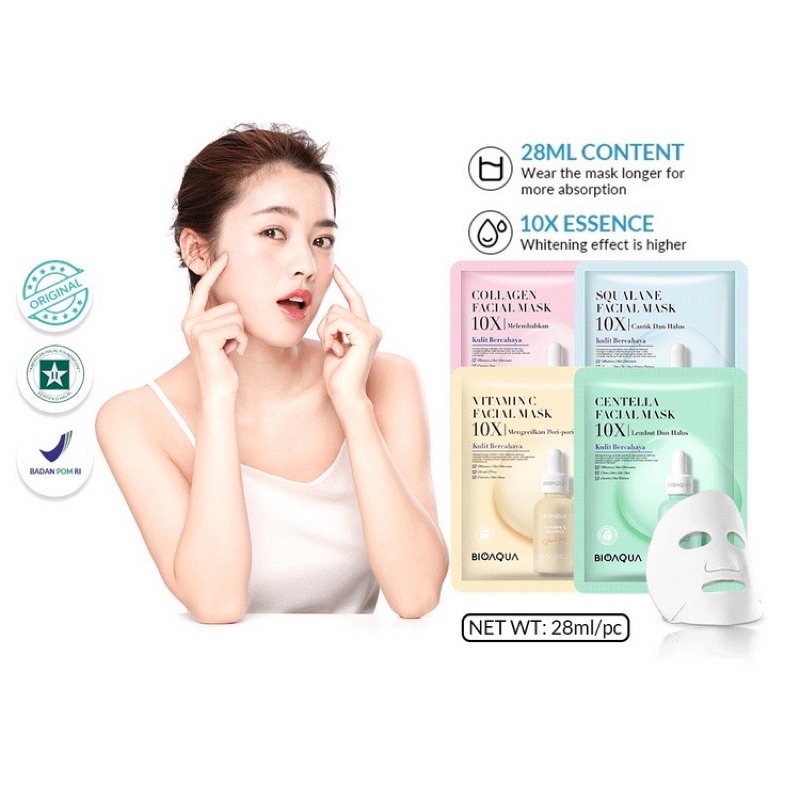 BISA COD - BIOAQUA Mask Masker Wajah Collagen Vit C Hyaluronic Centella Rose Sakura SHEET MASK