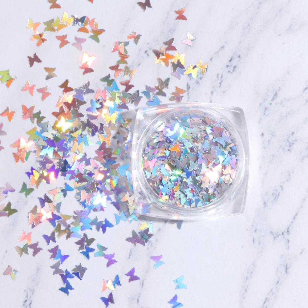 Timekey Serbuk Glitter Sequin Bentuk Kupukupu 3D Holografik Untuk Dekorasi Nail Artmanicure A8K8