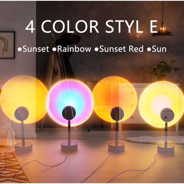 Lampu Tidur Proyektor LED Motif Sunset Rainbow USB Cable 1.5m