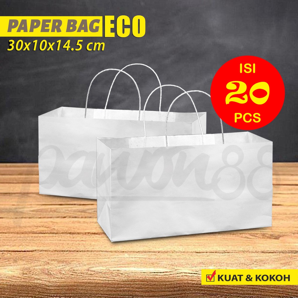 

Paper Bag Polos - Paper Bag Tali Kertas | 30x10x14.5 cm - PUTIH - (20 Pcs)
