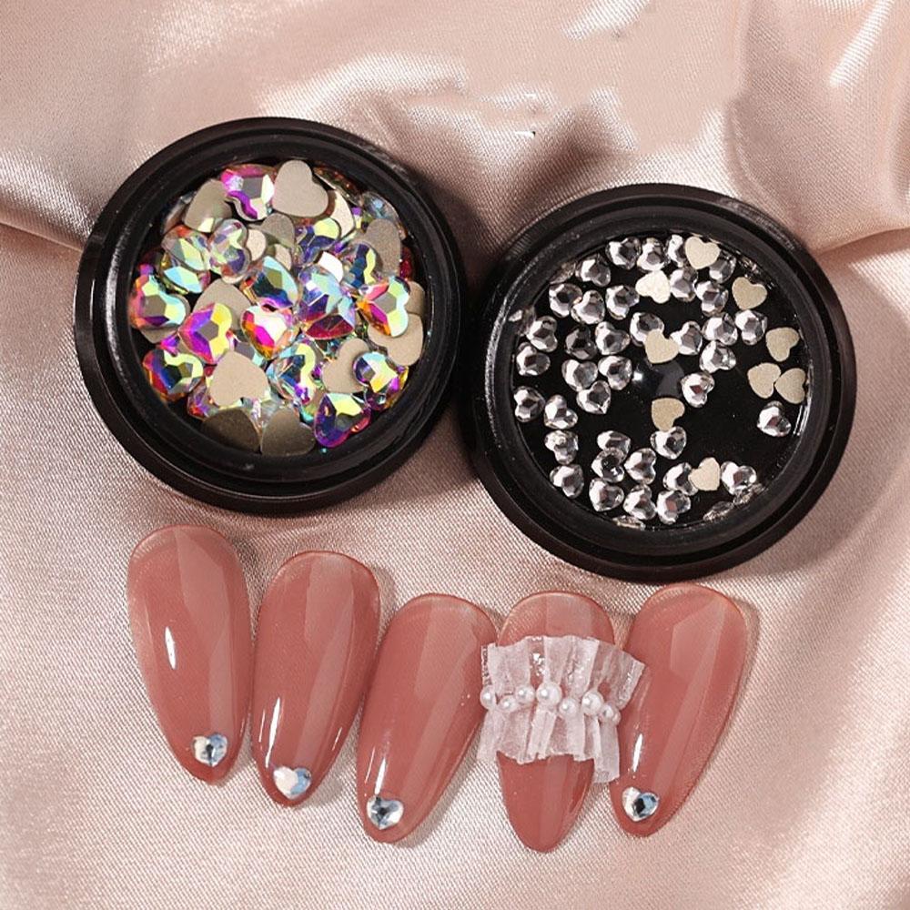 Agustina Jantung Nail Art Rhinestones Fashion Mix Glitter Aurora Laser Flat-bottomed Bentuk Hati Manikur Aksesoris Stiker Kuku