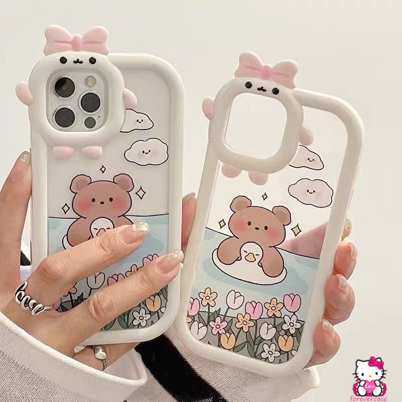 Soft Case Bumper Lensa Motif Kartun Beruang Berenang Untuk IPhone XR 7 8 Plus 13 11 12 Pro MAX X 6 6S Plus XS MAX SE 2020