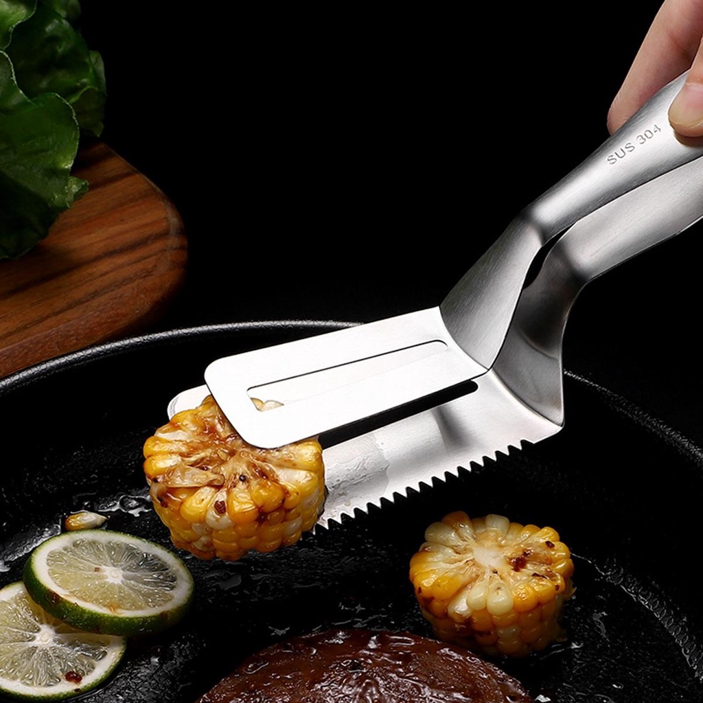 [Elegan] Penjepit Makanan Pancake Burger Masak Dapur Stainless Steel Flipping Spatula Capit Daging