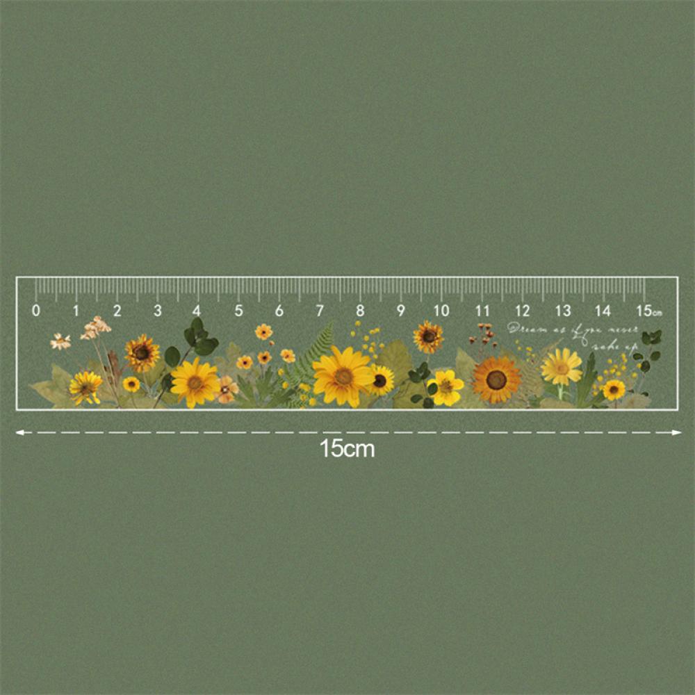 Timekey Penggaris Lurus 15cm Multifungsi Motif Bunga Daisymawar Untuk Stationery Sekolahkantor C5P8