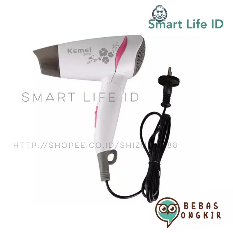 Kemei KM-2605 Pengering Rambut Hair Dryer Hairdryer Travel Lipat Panas Dan Dingin Kemei KM 2605