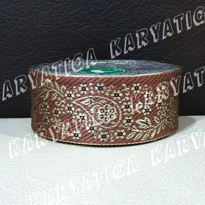 Pita Gamis Motif Daun Lebar 4 cm - Coklat Tua (17 Yard)