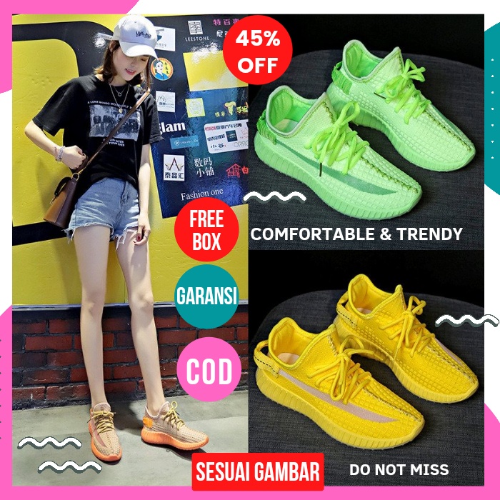 Sepatu Sneakers Import Yezi Wanita Original Fashion Korea Snakers Running Lari Olahraga Ringan Anti 