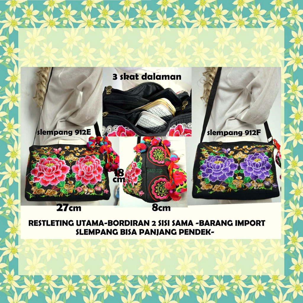 Tas Wanita Selempang Etnik Murah Kekinian Motif Bordir Import Bangkok Thailand