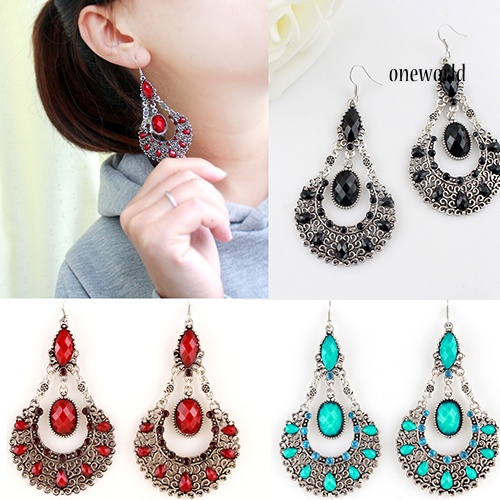 OW@ Fashion Women's Wedding Bridal Jewelry Hollow Rhinestone Waterdrop Dangle Earrings