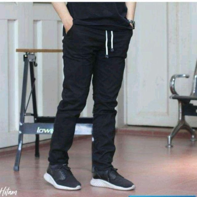 CELANA Pria SLIMFIT Panjang chino pinggang karet