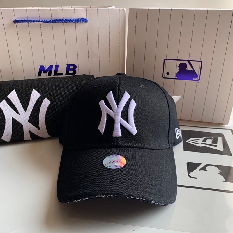 TOPI NEW ERA HITAM // NY BLACK CAP MINI FONT WHITE LOGO FULLSET