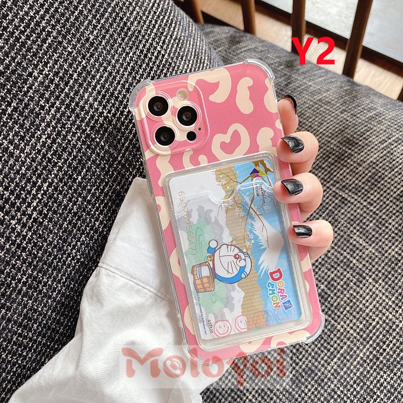 Soft Case TPU Motif Leopard Dengan Slot Kartu Untuk Iphone 11 12 13 Pro Max 7Plus 8 6 6s Plus Xs Max X Xr Se 2020