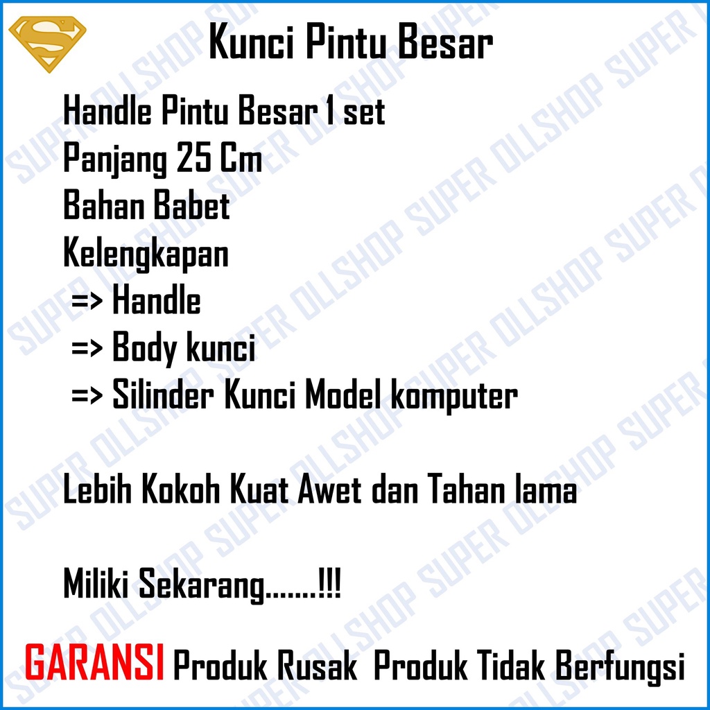 Handel Besar Babet 25 cm | Kunci Pintu Rumah Besar | Handel Besar Babet | Slot Kunci Pintu Rumah