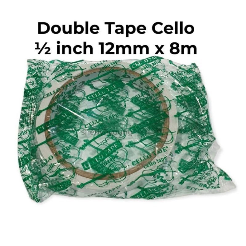 Double Tape bening Cello 1/2 inch 12mm x  8m Lem Perekat 2 Sisi Isolasi Slasiban Selotip