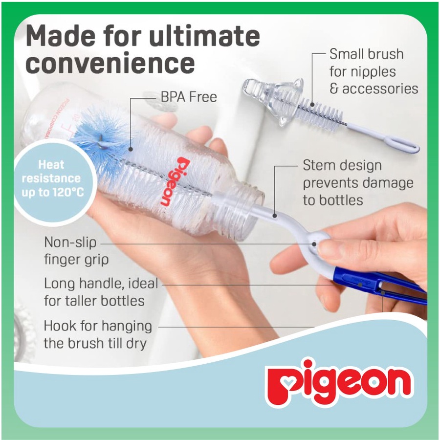 PIGEON 2in1 2 in 1 Bottle &amp; Nipple Rotary Brush Basic | Sikat Botol Susu Nilon