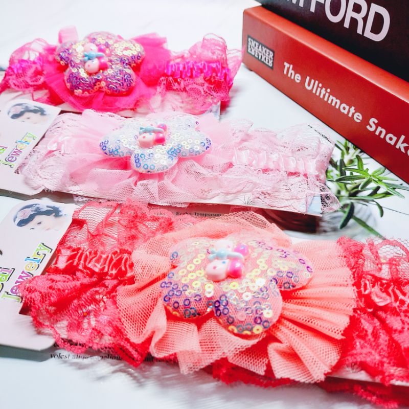 Bandana Anak Korea Motif Renda Kupu-Kupu Premium Star Import Best Seller