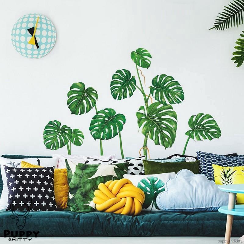 Wallpaper Stiker Dinding Daun Monstera Gaya Natural Hijau