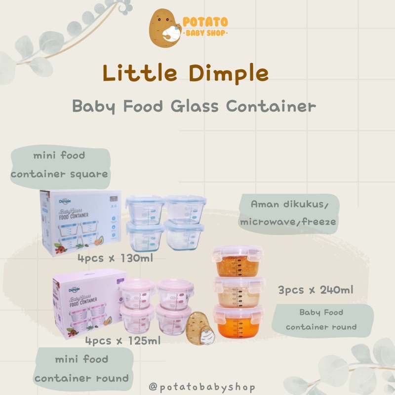 Little Dimple Baby Food Glass Container Set 3pcs &amp; 4pcs