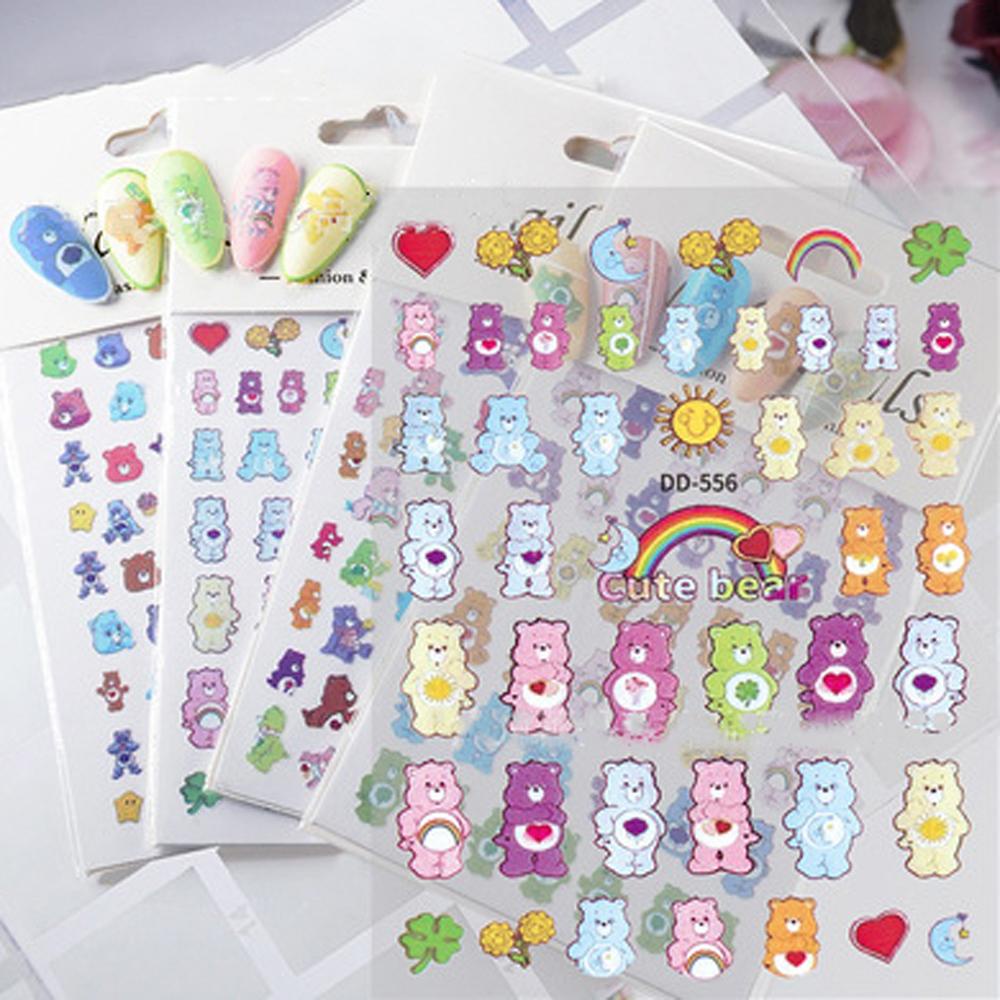 Mxbeauty Bear Stiker Kuku Gadis Bunga Lucu Warna-Warni DIY Nail Decals