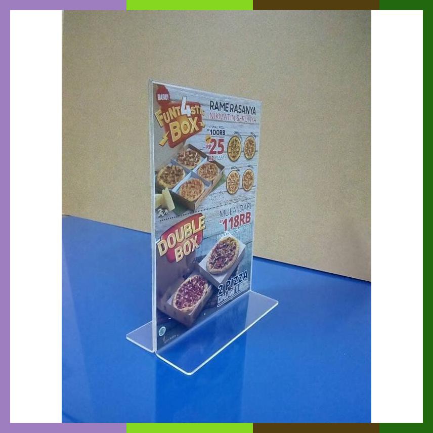 

Acrylic Tentcard/Nomor Meja Arylic/Papan Nama /Tempat Brosur Uk A4