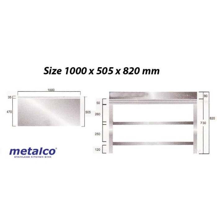 Meja Dapur / Kompor Stainless Steel 3 Rak Serbaguna Metalco